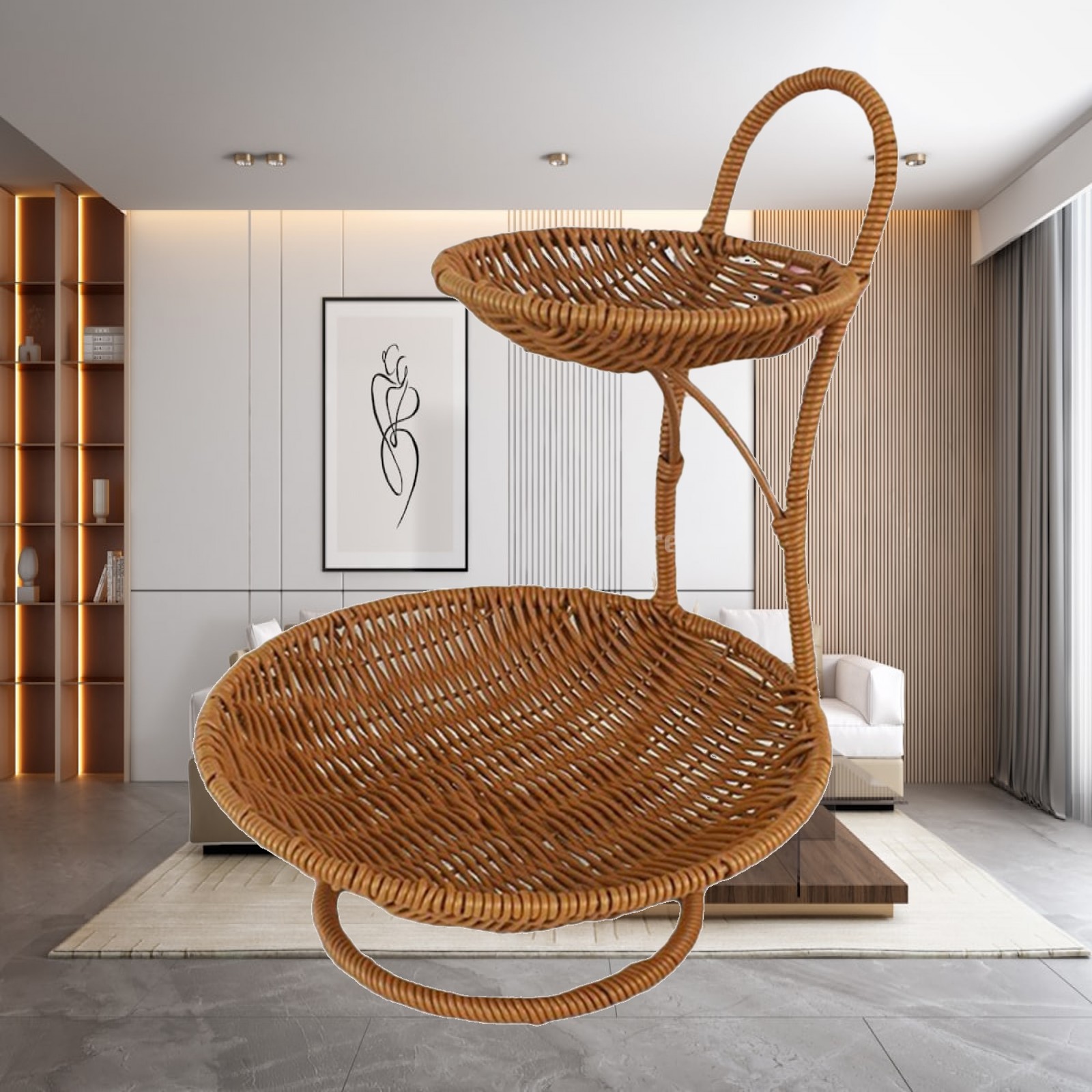 Rattan Tray Handle - Panier de service rond pour aliments,