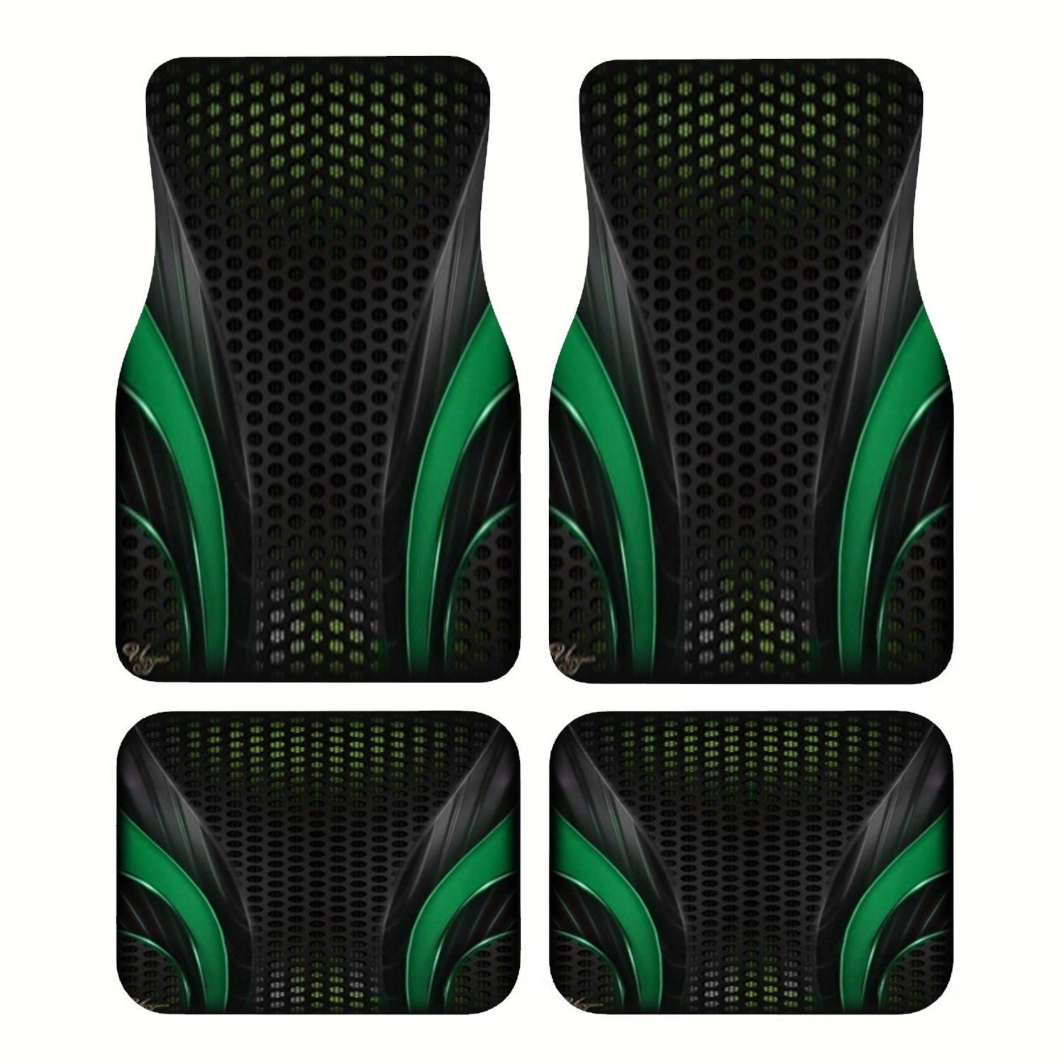 Interior Design Tech - 4 tapis de voiture futuristes vert-noir,