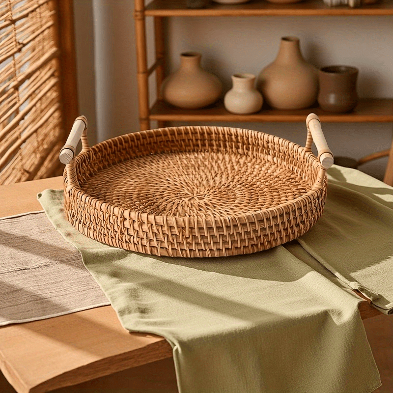 Plateau rond en rotin fait à l - Rattan Tray Handle avis et prix